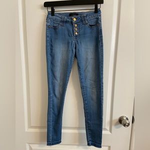 Light Wash Button Fly Skinny Jeans